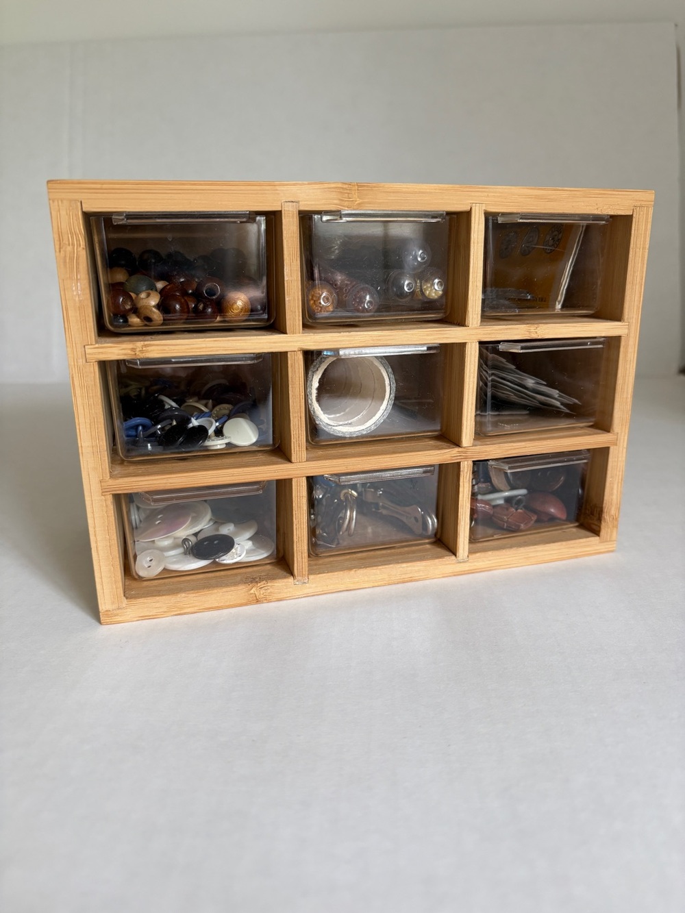 Crafters Lot in a Bamboo 9-Drawer Small Parts Organizer